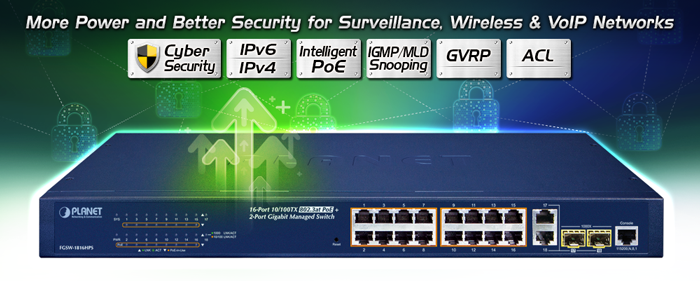 16-Port 10/100TX 802.3at PoE + 2-Port Gigabit TP/SFP Combo Managed Ethernet Switch 4 FGSW 1816HPSv3 1 N