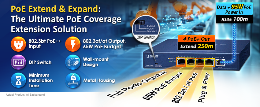 1-Port 802.3bt PoE++ to 4-Port 802.3af/at Gigabit PoE Extender 4 edm2 POE E304 v3