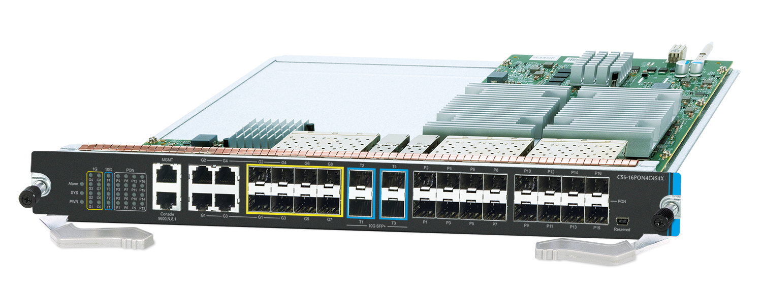 16-Port xPON + 4-Port Gigabit TP/SFP + 4-Port 1000BASE-X SFP + 4-Port 10GBASE-X SFP+ Management Module for CS-6303R and CS-6306R 3 CS6 16PON4C4S4X1