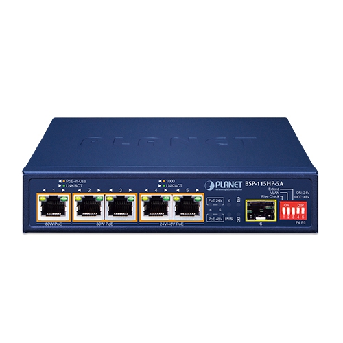 5-Port Hybrid PoE Solar PoE Switch with 1-Port 1000X SFP 2 box BSP 115HP 5A 01