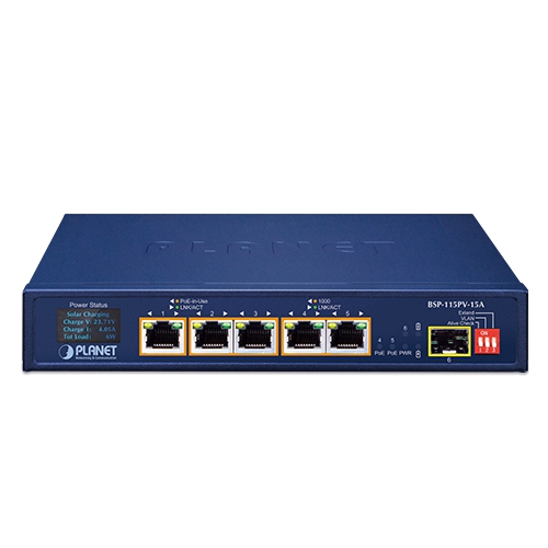 5-Port 802.3at PoE+ Solar PoE Switch with 1-Port 1000X SFP and LCD Display 2 box BSP 115PV 15A 01