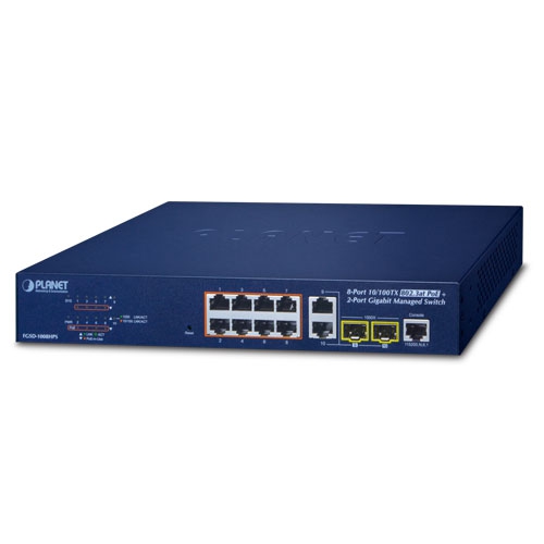 8-Port 10/100TX 802.3at PoE + 2-Port Gigabit TP/SFP Combo Managed Ethernet Switch 1 box FGSD 1008HPSv3