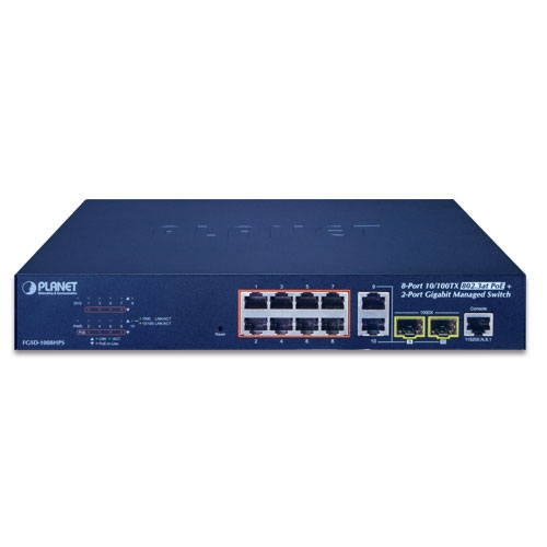 8-Port 10/100TX 802.3at PoE + 2-Port Gigabit TP/SFP Combo Managed Ethernet Switch 2 box FGSD 1008HPSv3 01