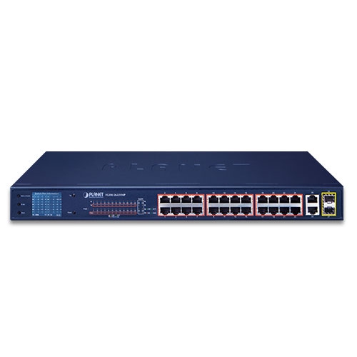 24-Port 10/100TX 802.3at PoE + 2-Port Gigabit TP + 2-Port SFP Ethernet Switch with LCD PoE Monitor 2 box FGSW 2622VHPv3 01