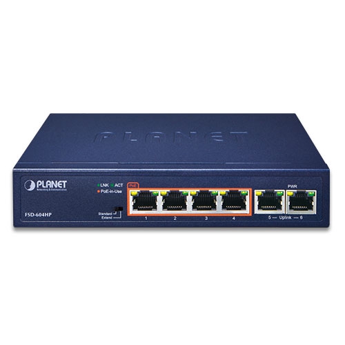 4-Port 10/100TX 802.3af/at PoE + 2-Port 10/100TX Desktop Switch (60 Watts) 2 box FSD 604HPv1.1 01