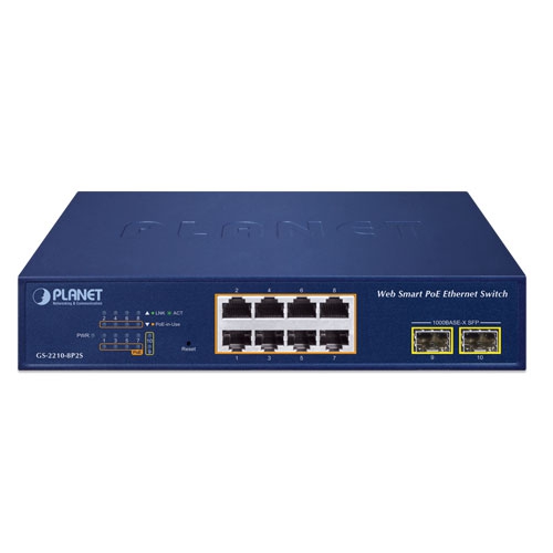 8-Port 10/100/1000T 802.3at PoE + 2-Port 1000X SFP Web Smart Ethernet Switch 2 box GS 2210 8P2S 01