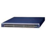 L3 48-Port 10/100/1000T 802.3bt PoE + 4-Port 10G SFP+ Managed Switch with dual modular power supply slots 3 box GS 6322 48UP4X