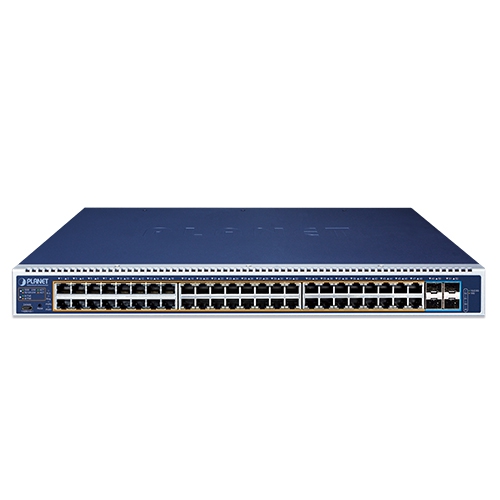 L3 48-Port 10/100/1000T 802.3bt PoE + 4-Port 10G SFP+ Managed Switch with dual modular power supply slots 2 box GS 6322 48UP4X 01