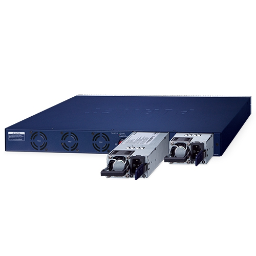 L3 48-Port 10/100/1000T 802.3bt PoE + 4-Port 10G SFP+ Managed Switch with dual modular power supply slots 8 box GS 6322 48UP4X 07