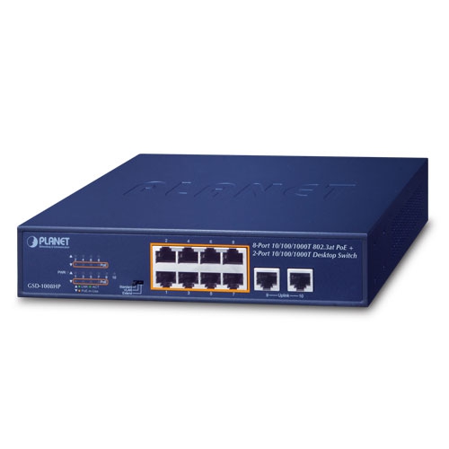8-Port 10/100/1000T 802.3at PoE + 2-Port 10/100/1000T Desktop Switch (120 watts) 1 box GSD 1008HPv2