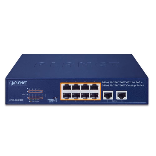 8-Port 10/100/1000T 802.3at PoE + 2-Port 10/100/1000T Desktop Switch (120 watts) 2 box GSD 1008HPv2 01
