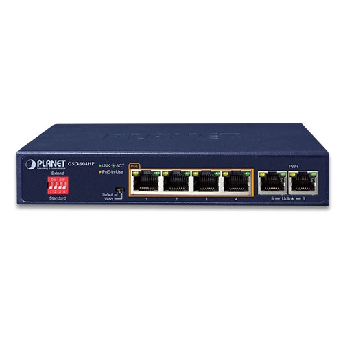 4-Port 10/100/1000T 802.3at PoE + 2-Port 10/100/1000T Desktop Switch 2 box GSD 604HPv3 01