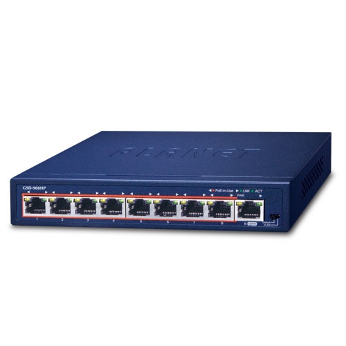 8-Port 10/100/1000T 802.3at PoE + 1-Port Gigabit Desktop Switch 1 box GSD 908HPv4