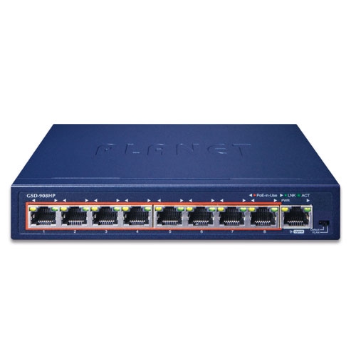 8-Port 10/100/1000T 802.3at PoE + 1-Port Gigabit Desktop Switch 2 box GSD 908HPv4 01