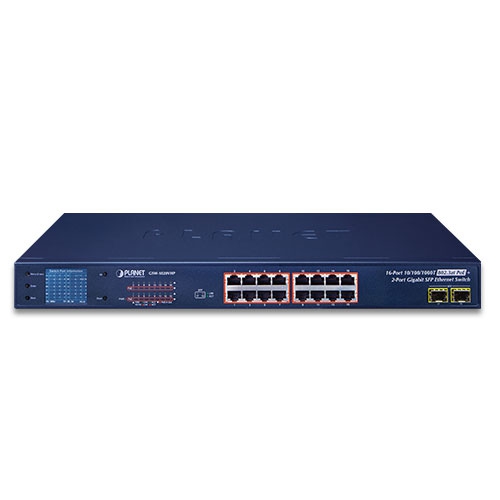 16-Port 10/100/1000T 802.3at PoE + 2-Port Gigabit SFP Ethernet Switch with LCD PoE Monitor 2 box GSW 1820VHPv3 01