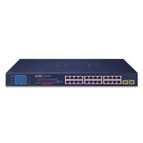 24-Port 10/100/1000T 802.3at PoE + 2-Port Gigabit SFP Ethernet Switch with LCD PoE Monitor 2 box GSW 2620VHPv3 01