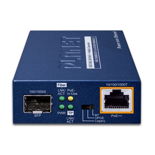 100/1000BASE-X SFP to 10/100/1000BASE-T 802.3bt PoE++ Media Converter (60 Watts) 2 box GUP 805A 60W GUP 805A 90W 01