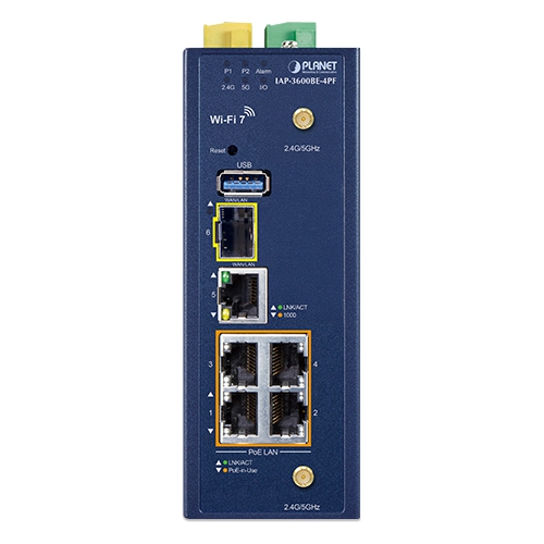 Industrial Dual Band 802.11be 3600Mbps Wireless Access Point with 4-Port 802.3at PoE+ 3 box IAP 3600BE 4PF 02