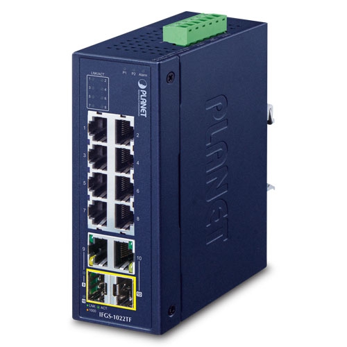 Industrial 8-Port 10/100TX + 2-Port Gigabit TP/SFP Combo Ethernet Switch 1 box IFGS 1022TFv2