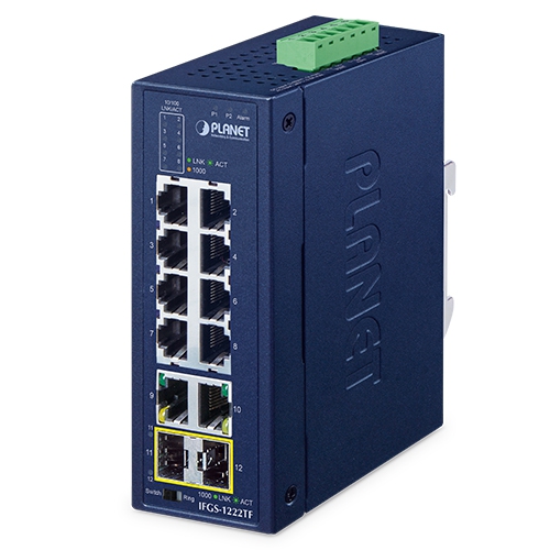 Industrial 8-Port 10/100TX + 2-Port 10/100/1000T + 2-Port 1000X SFP Ring Ethernet Switch 1 box IFGS 1222TF