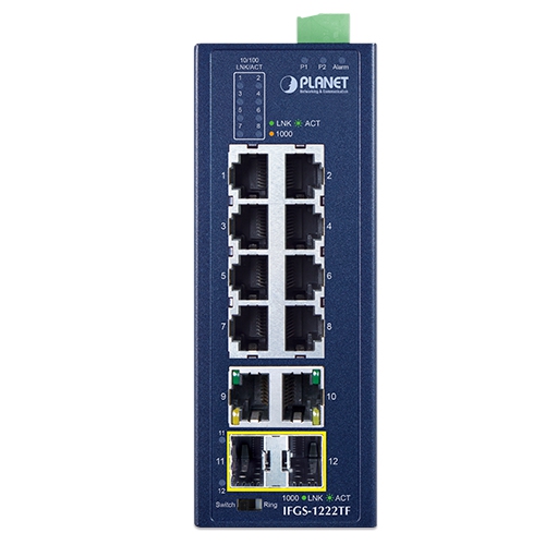 Industrial 8-Port 10/100TX + 2-Port 10/100/1000T + 2-Port 1000X SFP Ring Ethernet Switch 2 box IFGS 1222TF 01