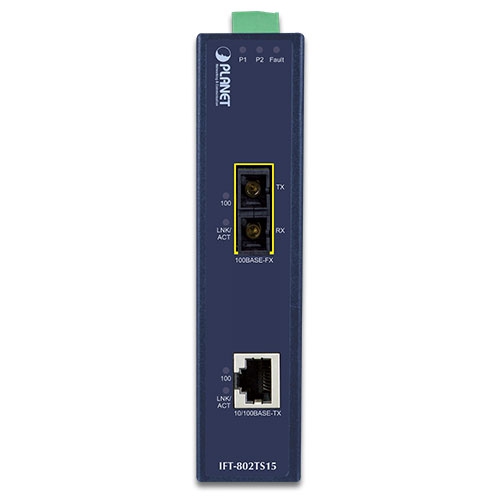 10/100Base-TX to 100Base-FX Industrial Media Converter with Wide Operating Temperature 6 box IFT 802TS15v1.1 01