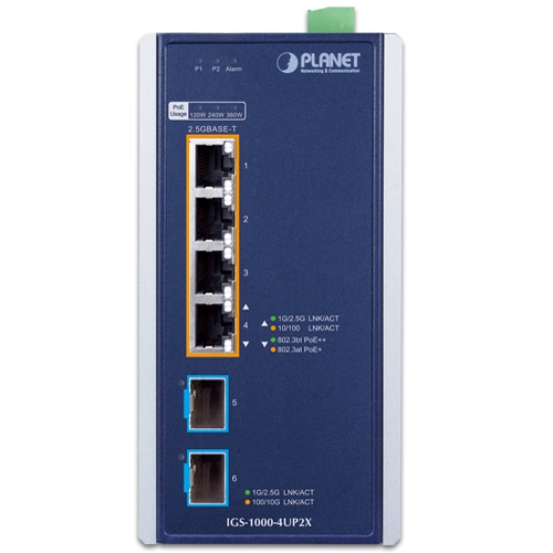 Industrial 4-Port 10/100/1000/2500T 802.3bt PoE + 2-Port 10G SFP+ Ethernet Switch 2 box IGS 1000 4UP2X 01