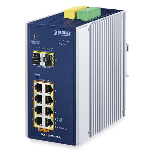 Industrial 8-port 10/100/1000T 802.3at PoE + 2-port 1G/2.5G SFP Managed Switch 4 box IGS 10020HPT U