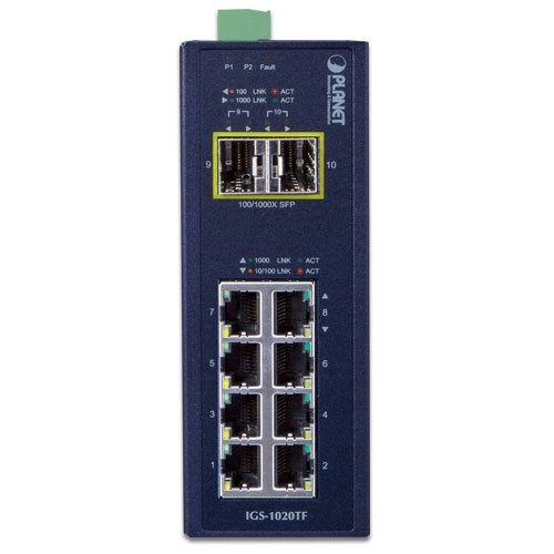 Industrial 8-Port 100/1000T + 2 1000X SFP Ethernet Switch 2 box IGS 1020TFv1.1 01