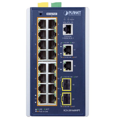 Industrial L3 16-Port 10/100/1000T 802.3at PoE + 2-Port 10/100/1000T + 2-Port 1G/2.5G SFP Managed Ethernet Switch 2 box IGS 20160HPTv4 01