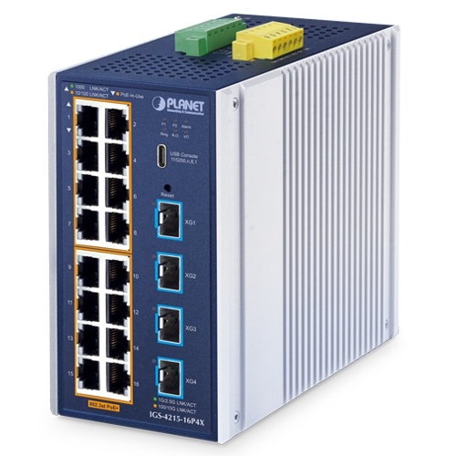 Industrial L2+ 16-Port 10/100/1000T 802.3at PoE + 4-Port 10G SFP+ Managed Ethernet Switch 1 box IGS 4215 16P4X