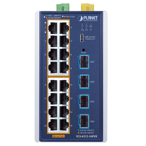 Industrial L2+ 16-Port 10/100/1000T 802.3at PoE + 4-Port 10G SFP+ Managed Ethernet Switch 2 box IGS 4215 16P4X 01