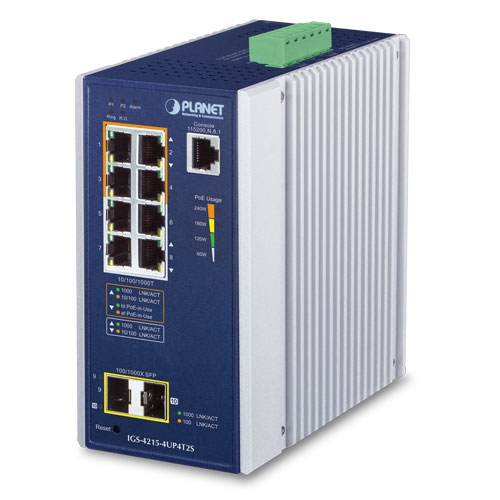 Industrial 4-Port 10/100/1000T 802.3bt PoE + 4-Port 10/100/1000T + 2-Port 100/1000X SFP Managed Switch 1 box IGS 4215 4UP4T2S