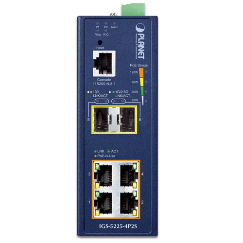 Industrial L2+ 4-Port 10/100/1000T 802.3at PoE + 2-Port 1G/2.5G SFP Managed Ethernet Switch 2 box IGS 5225 4P2Sv2 01