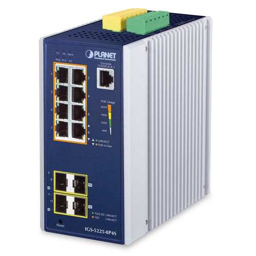 Industrial L2+8-Port 10/100/1000T 802.3at PoE + 2-Port 100/1G SFP + 2-Port 100/1G/2.5G SFP Managed Ethernet Switch 1 box IGS 5225 8P4Sv5