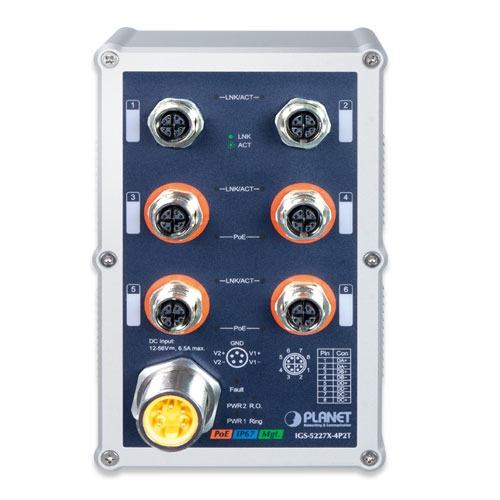Industrial IP67-rated 4-Port 10/100/1000T 802.3at PoE+ 2-Port 10/100/1000T Managed Ethernet Switch 2 box IGS 5227X 4P2T 01