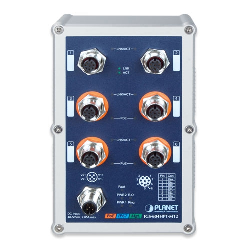 Industrial IP67 Rated 4-Port 10/100/1000T 802.3at PoE + 2-Port 10/100/1000T Managed Ethernet Switch 2 box IGS 604HPT M12v1.1 01