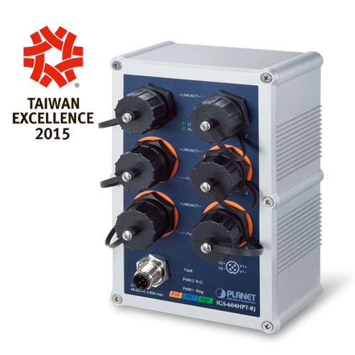 Industrial IP67-rated 4-Port 10/100/1000T 802.3at PoE + 2-Port 10/100/1000T Managed Ethernet Switch 1 box IGS 604HPT RJv1.1