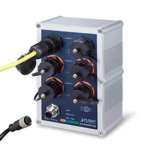 Industrial IP67-rated 4-Port 10/100/1000T 802.3at PoE + 2-Port 10/100/1000T Managed Ethernet Switch 5 box IGS 604HPT RJv1.1 04