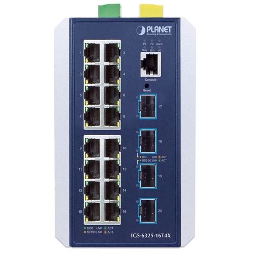 Industrial L3 16-Port 10/100/1000BASE-T + 4-Port 10GBASE-X SFP+ Managed Switch 2 box IGS 6325 16T4X 01
