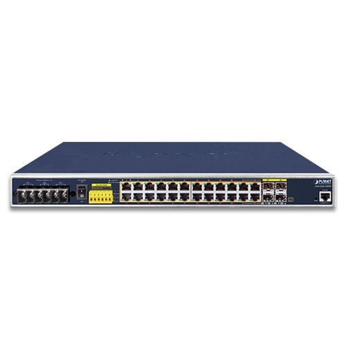 Industrial L3 24-Port 10/100/1000T 802.3at PoE + 4-Port Shared 100/1000X SFP Managed Ethernet Switch 2 box IGS 6325 24P4S 01