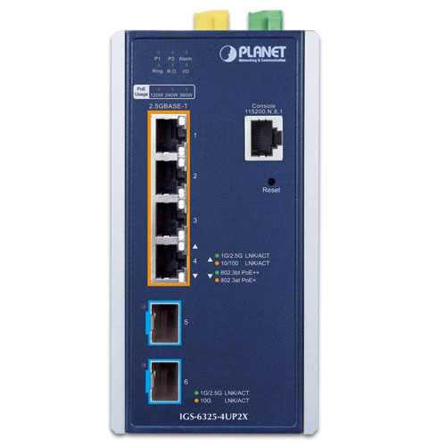 Industrial L3 4-Port 2.5GBASE-T 802.3bt PoE + 2-Port 10G SFP+ Managed Ethernet Switch 2 box IGS 6325 4UP2X 01