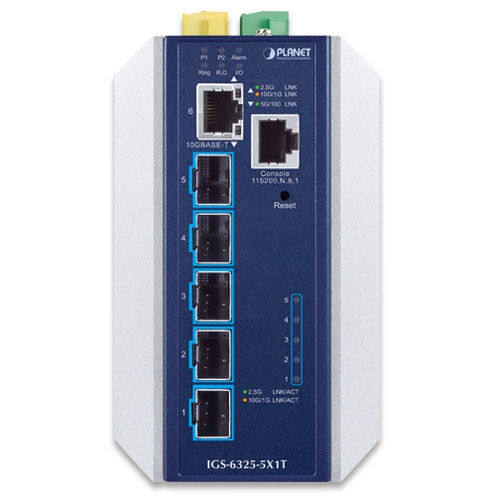 Industrial Layer 3 5-Port 10GBASE-X SFP+ + 1-Port 10GBASE-T Managed Ethernet Switch 2 box IGS 6325 5X1T 01