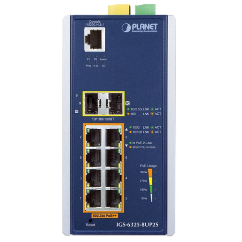 Industrial L3 8-Port 10/100/1000T 802.3bt PoE + 2-Port 100/1000X SFP Managed Ethernet Switch 2 box IGS 6325 8UP2Sv2 01