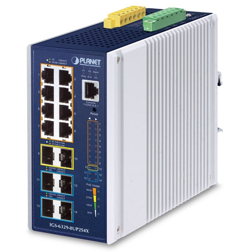Industrial L3 8-Port 10/100/1000T 802.3bt PoE + 2-Port 1G/2.5G SFP + 4-Port 10G SFP+ Managed Ethernet Switch 1 box IGS 6329 8UP2S4X