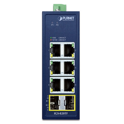 Compact Industrial 6-Port 10/100/1000T + 2-Port 100/1000X SFP Ethernet Switch 2 box IGS 820TF 01