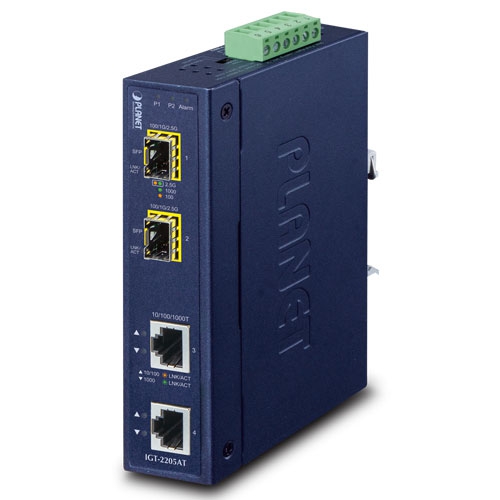 Industrial 2-port 10/100/1000T to 2-port 100/1000/2500X SFP Media Converter 1 box IGT 2205AT1
