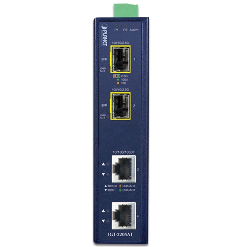 Industrial 2-port 10/100/1000T to 2-port 100/1000/2500X SFP Media Converter 2 box IGT 2205AT 01