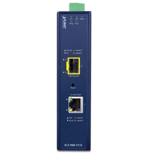 Industrial 1-Port 10/100/1000T + 1-Port 100/1000/2500X SFP Managed Media Converter 2 box IGT 900 1T1S 01