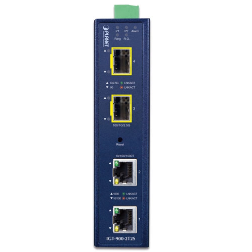 Industrial 2-Port 10/100/1000T + 2-Port 100/1000/2500X SFP Managed Media Converter 2 box IGT 900 2T2S 01